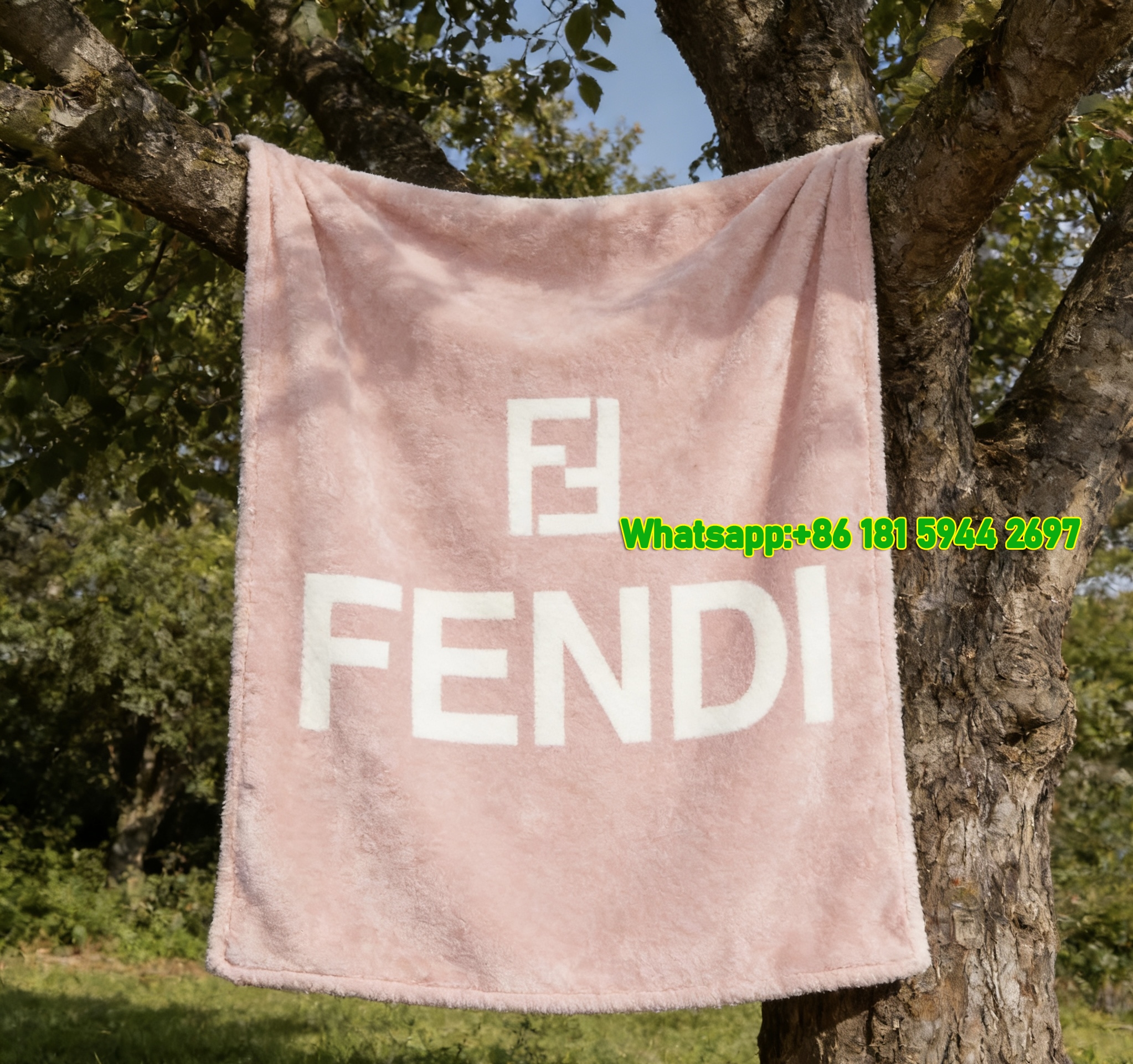 Fendi Light Pink FF Logo Flannel Sofa Throw Blanket IMG_9471